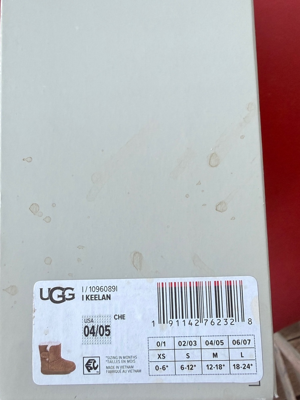 UGG Keelan Infant Baby Boots Chestnut Suede Sheepskin Size 4/5 12-18M w/ Box - Picture 4 of 4